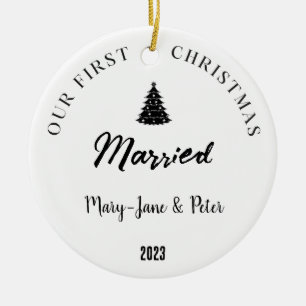 Ornamento De Cerâmica Primeiro Natal Personalizado Casado