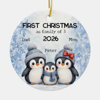 Ornamento De Cerâmica Primeiro Natal Personalizado como Família de 3