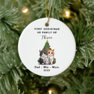 Ornamento De Cerâmica Primeiro Natal Personalizado Como Família De Três