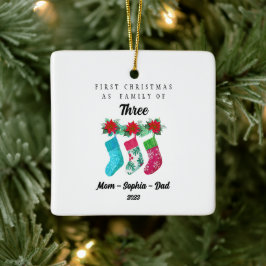 Ornamento De Cerâmica Primeiro Natal Personalizado como Família dos Três