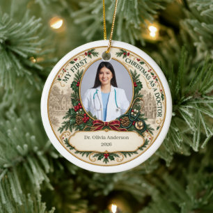 Ornamento De Cerâmica Primeiro Natal Personalizado como Médico Foto