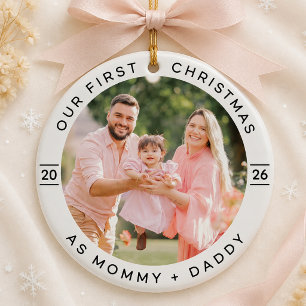 Ornamento De Cerâmica Primeiro Natal Personalizado como Pais Foto