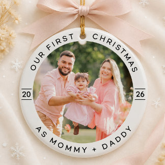 Ornamento De Cerâmica Primeiro Natal Personalizado como Pais Foto