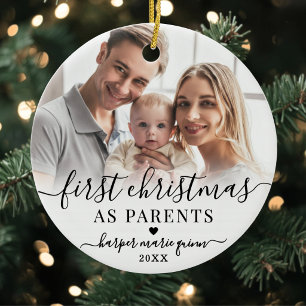 Ornamento De Cerâmica Primeiro Natal Personalizado Como Pais Foto