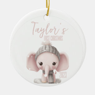 Ornamento De Cerâmica Primeiro Natal Personalizado de Elefante para Bebê