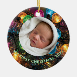 Ornamento De Cerâmica Primeiro Natal Personalizado do Bebê com Foto