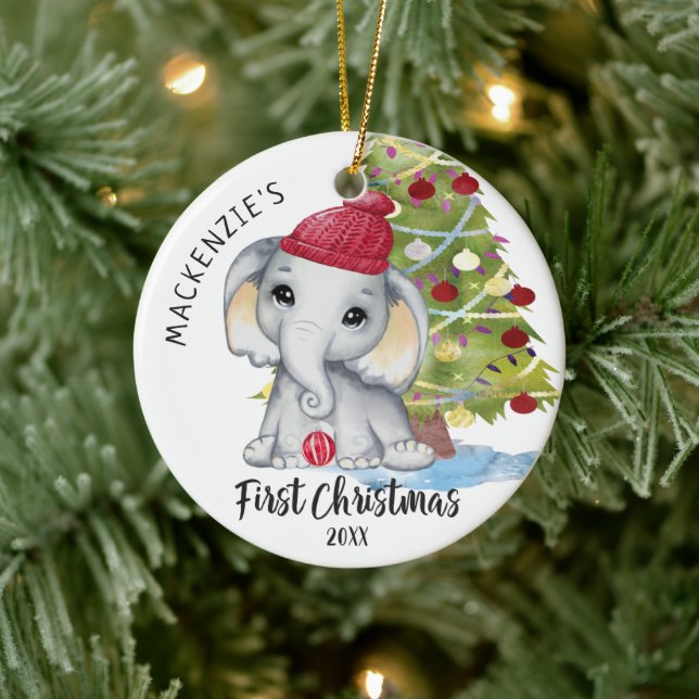Ornamento De Cerâmica Primeiro Natal Personalizado do Bebê Elefante Boni (Árvore)