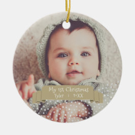Ornamento De Cerâmica Primeiro Natal Personalizado do Bebê Foto