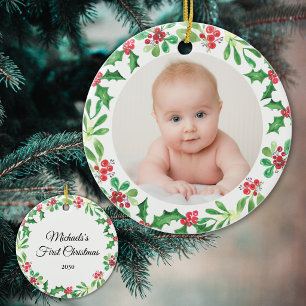 Ornamento De Cerâmica Primeiro Natal Personalizado do Bebê Foto