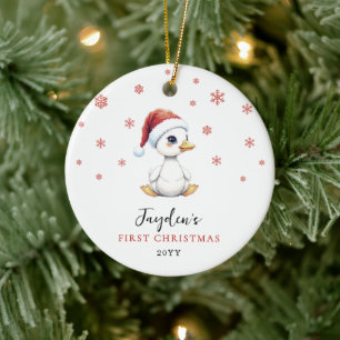 Ornamento De Cerâmica Primeiro Natal Personalizado em Aquarela de Ganso 