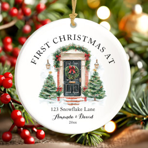 Ornamento De Cerâmica Primeiro Natal Personalizado Em Nossa Nova Casa