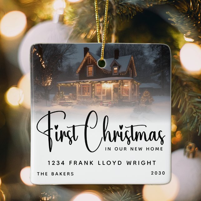 Ornamento De Cerâmica Primeiro Natal Personalizado Em Nossa Nova Casa (Criador carregado)