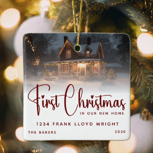 Ornamento De Cerâmica Primeiro Natal Personalizado Em Nossa Nova Casa