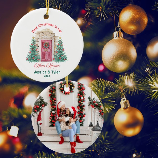 Ornamento De Cerâmica Primeiro Natal personalizado em nova casa (Criador carregado)