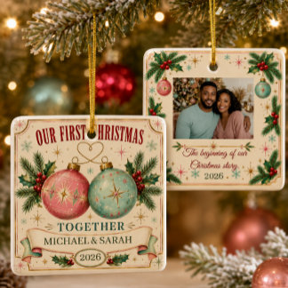 Ornamento De Cerâmica Primeiro Natal Personalizado Juntos 2026 Foto