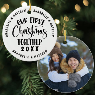 Ornamento De Cerâmica Primeiro Natal Personalizado Juntos Casal Foto