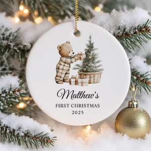 Ornamento De Cerâmica Primeiro Natal Personalizado para Urso Bebê
