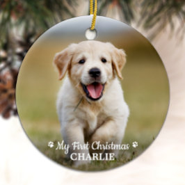 Ornamento De Cerâmica Primeiro Natal personalizado Pet Puppy Photo Dog