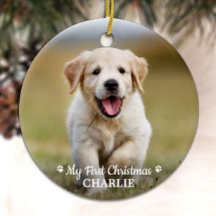 Ornamento De Cerâmica Primeiro Natal personalizado Pet Puppy Photo Dog
