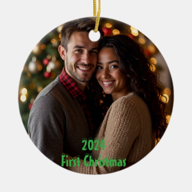 Ornamento De Cerâmica Primeiro Natal Personalizável 2024 (Frente)