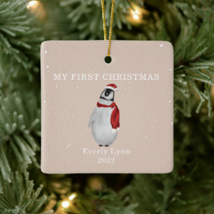 Ornamento De Cerâmica Primeiro Natal Pinguim Pinguim Neve Rosa