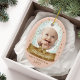 Ornamento De Cerâmica Primeiro Natal Pink Bebê Foto e Nome Globo de Neve (First Christmas Pink Baby Photo & Name Snow Globe Ceramic Ornament)