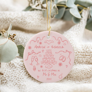 Ornamento De Cerâmica Primeiro natal primitivo casou-se com rabisco dese