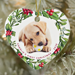 Ornamento De Cerâmica Primeiro Natal Puppy Dog Personalizado Pet Photo H
