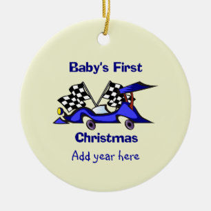 Ornamento De Cerâmica Primeiro Natal Racecar dos bebês