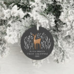 Ornamento De Cerâmica Primeiro Natal, renas naturais delicadas 1 foto<br><div class="desc">Primeiro Natal,  rena natural delicada 1 design fotoelegante moderna. Parte de uma coleção espantosa.</div>