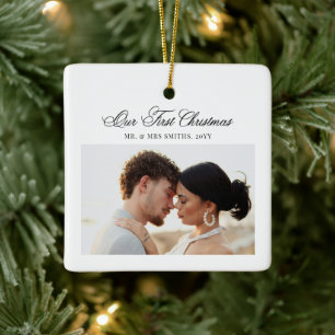 Ornamento De Cerâmica Primeiro Natal Senhor e Senhora Recém-Casados Foto