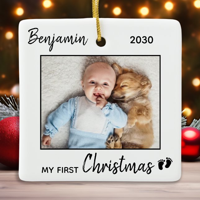 Ornamento De Cerâmica Primeiro Natal - Simples Foto de Bebê Cute Persona (Criador carregado)