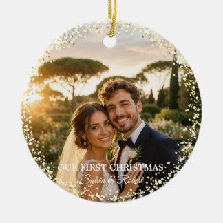 Ornamento De Cerâmica Primeiro Natal Srª Sr. Foto Personalizada