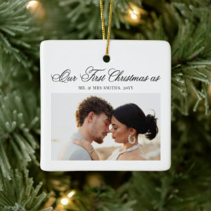 Ornamento De Cerâmica Primeiro Natal Sr e Sra Recém-Casados Foto