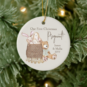 Ornamento De Cerâmica Primeiro Natal Urso de Pelúcia Personalizado com F