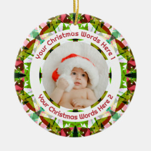 Ornamento De Cerâmica Primeiro Natal Verde Rosa Foto do Bebê Lembrança