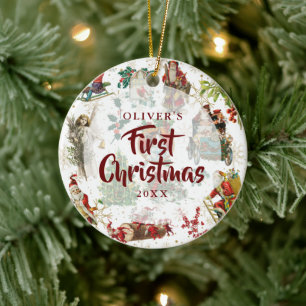 Ornamento De Cerâmica Primeiro Natal Vintage Foto Festiva