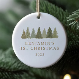 Ornamento De Cerâmica Primeiro Natal Woodland Pine Treine Baby Stats