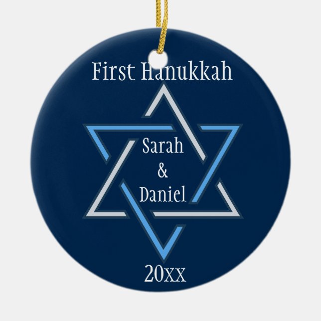 Ornamento De Cerâmica Primeiro Pedido de Hanukkah Personalizado (Frente)