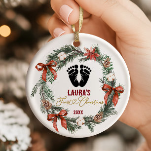 Ornamento De Cerâmica Primeiro Presente de Natal com Pegada do Bebê