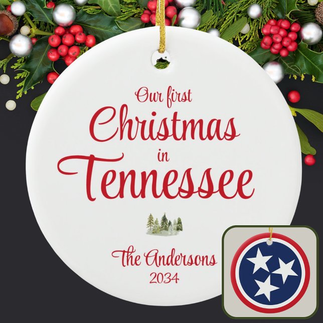 Ornamento De Cerâmica Primeiro Tennessee Natal TN Ano Vermelho (Criador carregado)