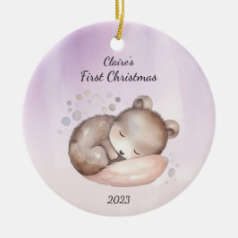 Ornamento De Cerâmica Primeiro Urso de Natal Personalizado do Bebê