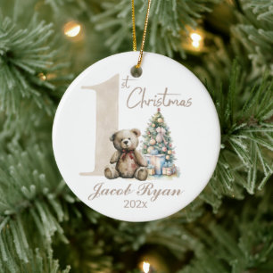 Ornamento De Cerâmica Primeiro urso de Natal personalizado para bebê