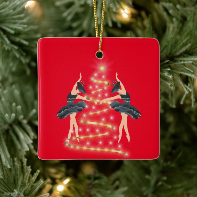 Ornamento De Cerâmica Princesa borboleta bailarina azul e ouro (Árvore)