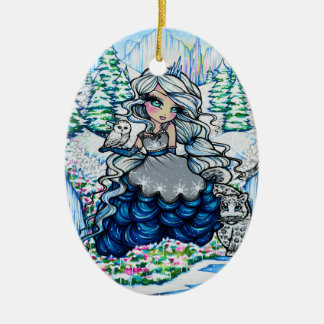 Ornamento De Cerâmica Princesa Neve Coruja Arte do gelo do Natal por