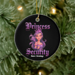 Ornamento De Cerâmica  Princess Security Gothic Purple Fairy Graphic<br><div class="desc">Guard the royal realm with this edgy "Princess Security" design. Featuring a fierce purple fairy with a magical wand and striking gothic lettering,  it's a fun and protective statement for parents,  older siblings,  or fantasy lovers.</div>