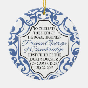 Ornamento De Cerâmica Príncipe Herdeiro George Blue/White Scroll