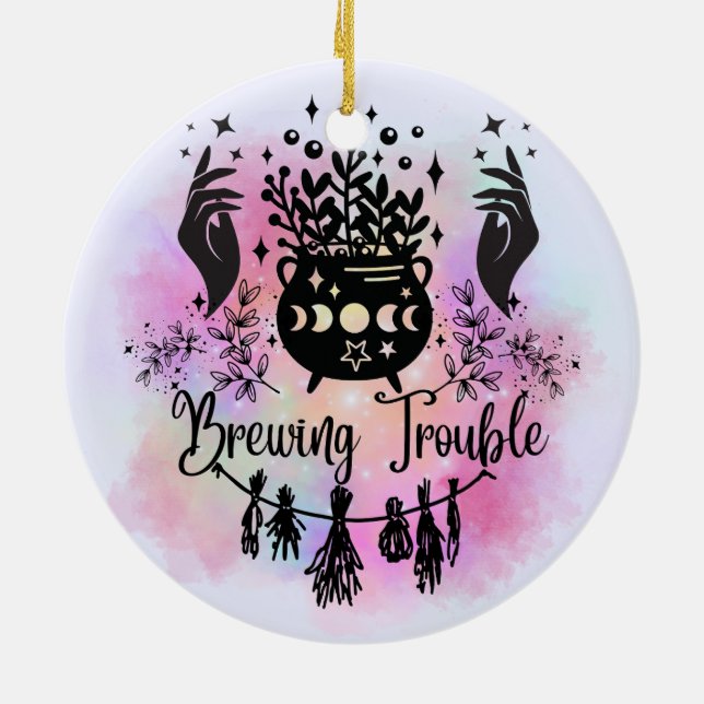 Ornamento De Cerâmica Problemas de Criação: Design Mischievous Witchy (Traseira)