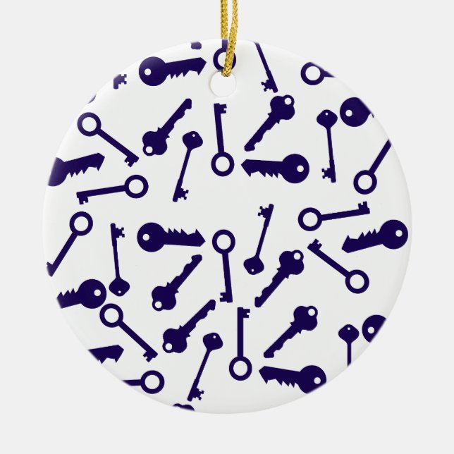 Ornamento De Cerâmica Produto de Padrão Azul Chave (Frente)
