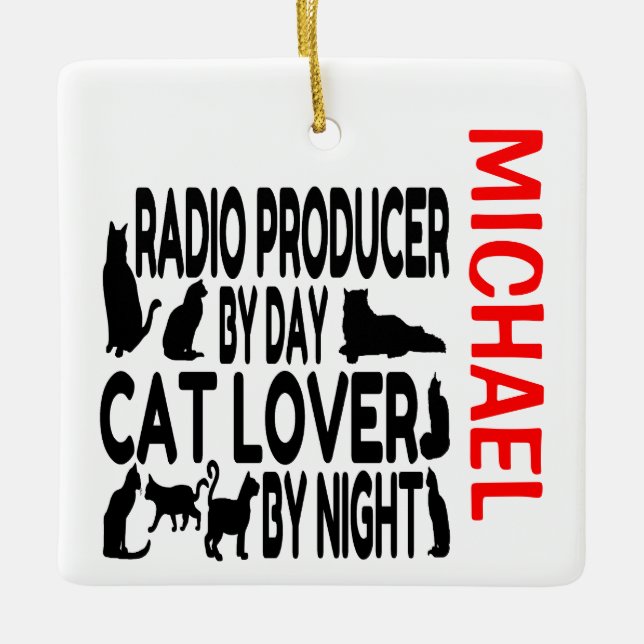 Ornamento De Cerâmica Produtor de rádio ama gatos como PERSONALIZADO (Frente)
